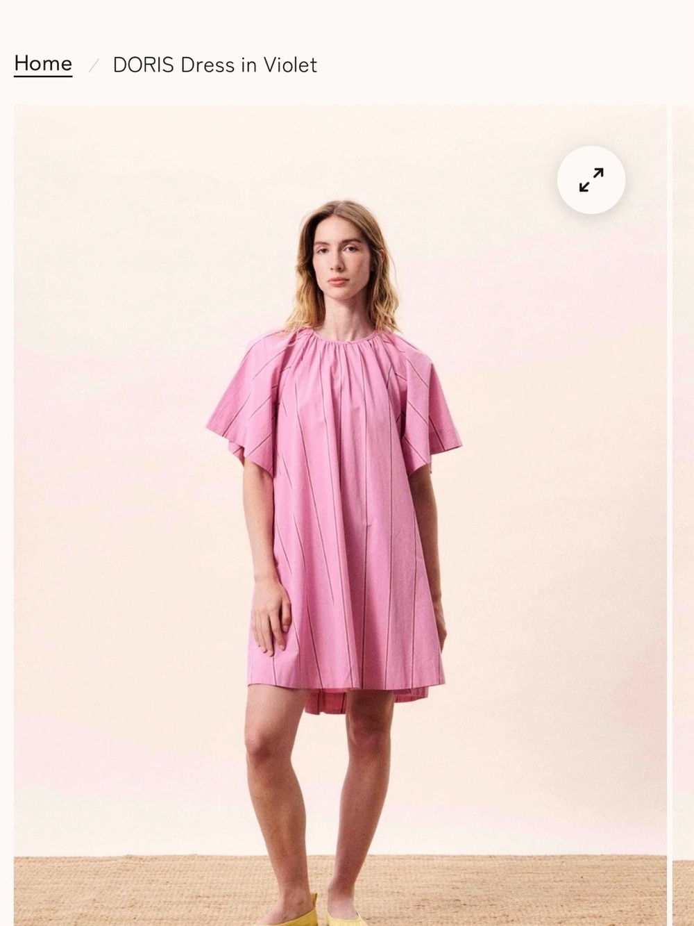 FRNCH Pink Gathered Neck Flutter Sleeve Mini Dress Organic cotton
